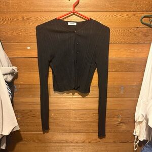 Garage Black Ribbed Button-Down Cardigan